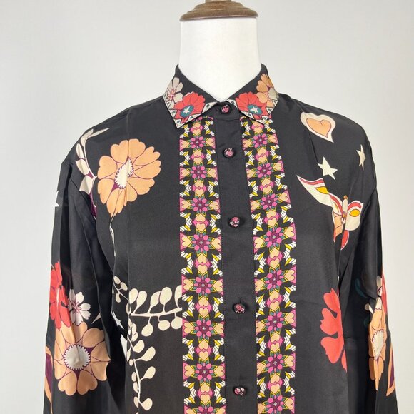 NWT Johnny Was Rosalynda Silk blend Floral Button-Up Blouse Shirt Multicolor XS - Picture 5 of 13